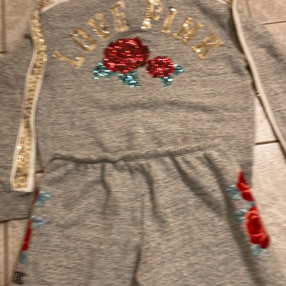 PINK Victoria's Secret Tops - PINK Victoria's Secret Gray and Red Hoodie Sweatshirt